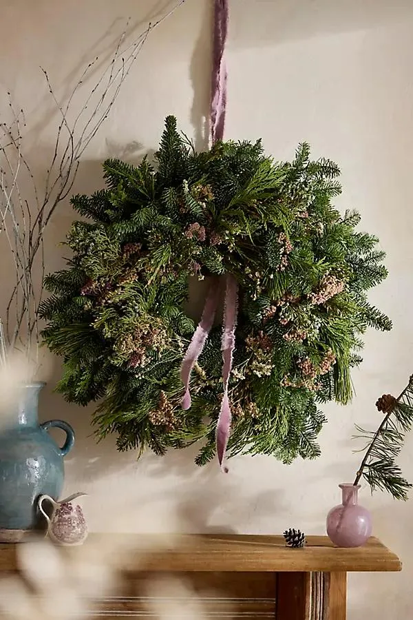 Fresh Mauve Yarrow + Evergreen Wreath