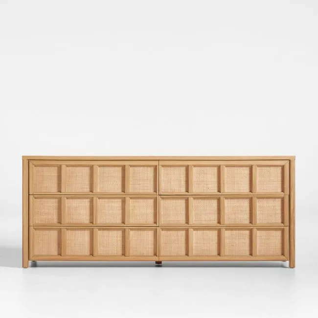 Campagna 71" Rattan and Natural Oak Wood 6-Drawer Dresser