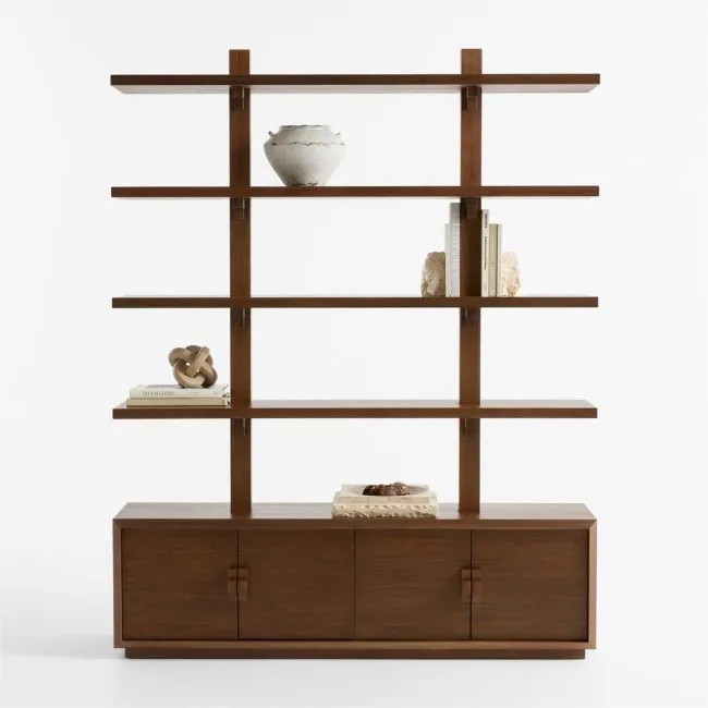 Steppe 68" Walnut Storage Bookcase Room Divider