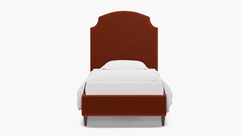 Cove Bed, Rust Performance Velvet, Espresso Square Tapered Leg, Twin
