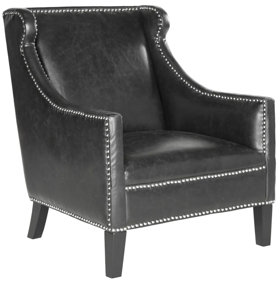 Mckinley Leather Club Chair - Silver Nail Heads - Antique Black/Black