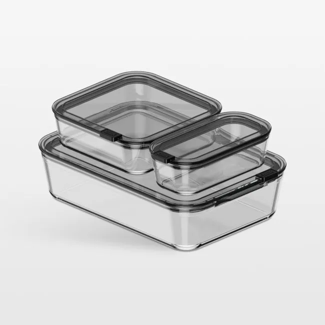 cliik Stack Large Black Glass Food Storage Containers Family Set