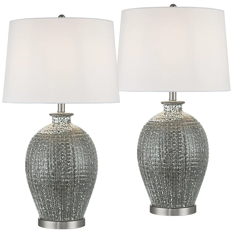 Ainsworth 28 1/4"H Textured Silver Glaze Ceramic Table Lamp Set of 2