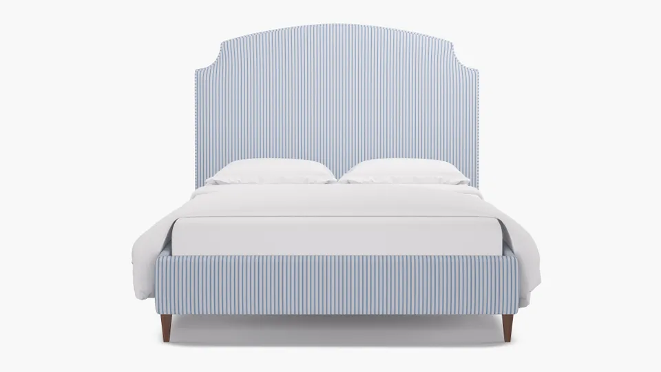 Cove Bed, Cornflower Classic Ticking Stripe, Walnut Square Tapered Leg, King