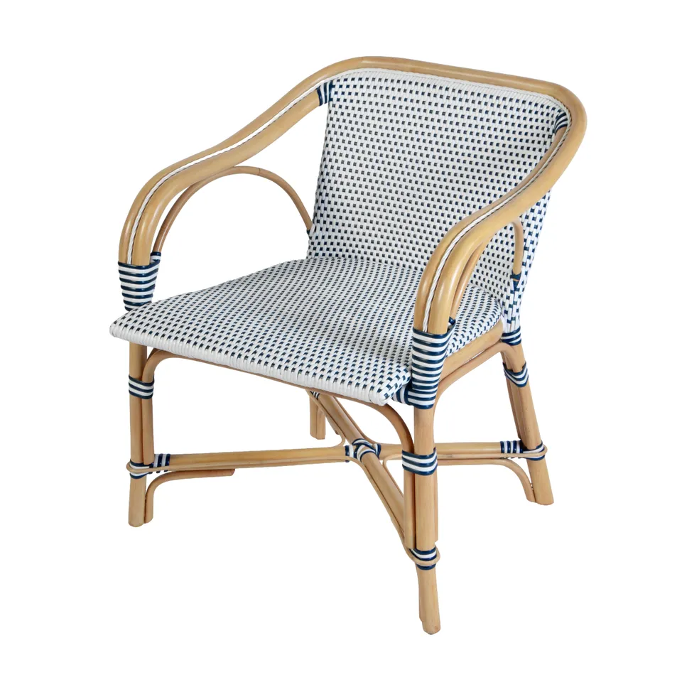 Portofino White/Navy Dot / Natural Rattan Frame Arm Chair