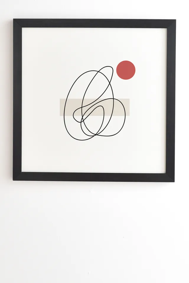 Abstract Lines Red Dot by Mambo Art Studio - Framed Wall Art Basic Black 20" x 20"