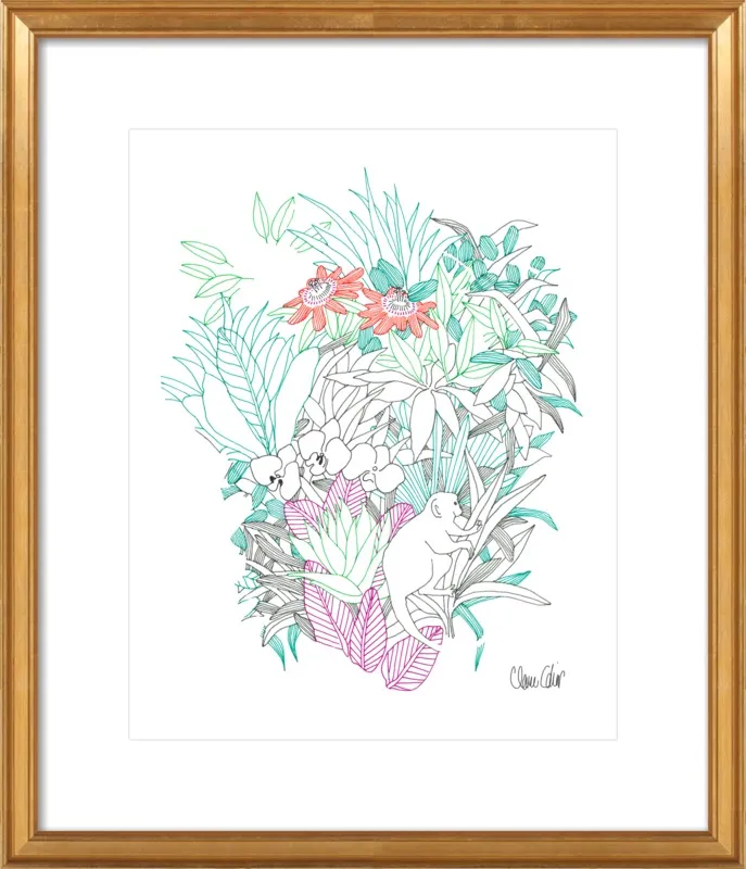 Passionflowers, orchids and the squirrel monkey  by Claire Colin for Artfully Walls