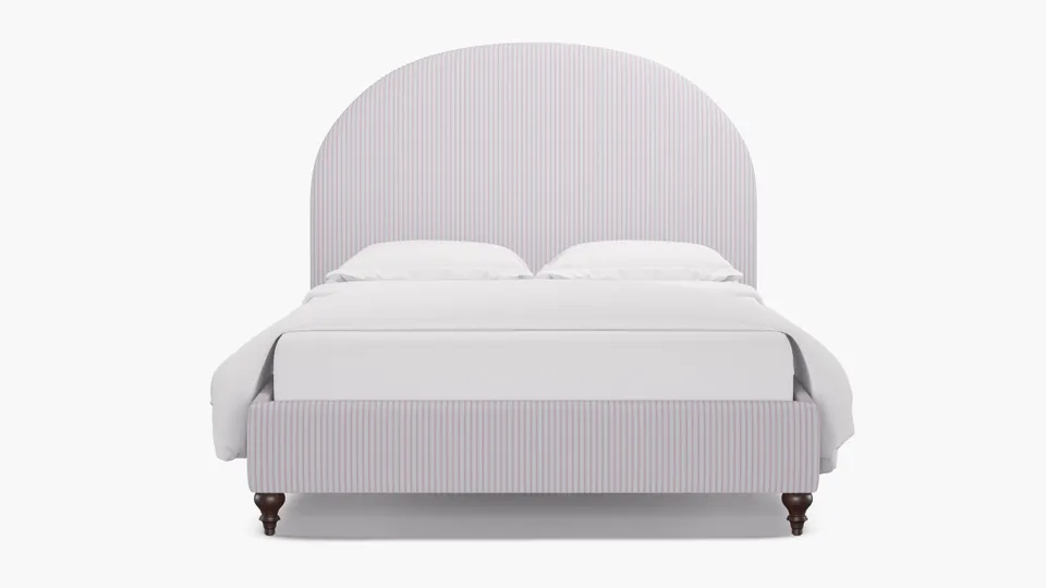 Demilune Bed, Pink Classic Ticking Stripe, Espresso Traditional Turned Leg, Queen