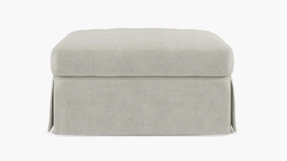 Skirted Cocktail Ottoman, Ivory Luxe Linen