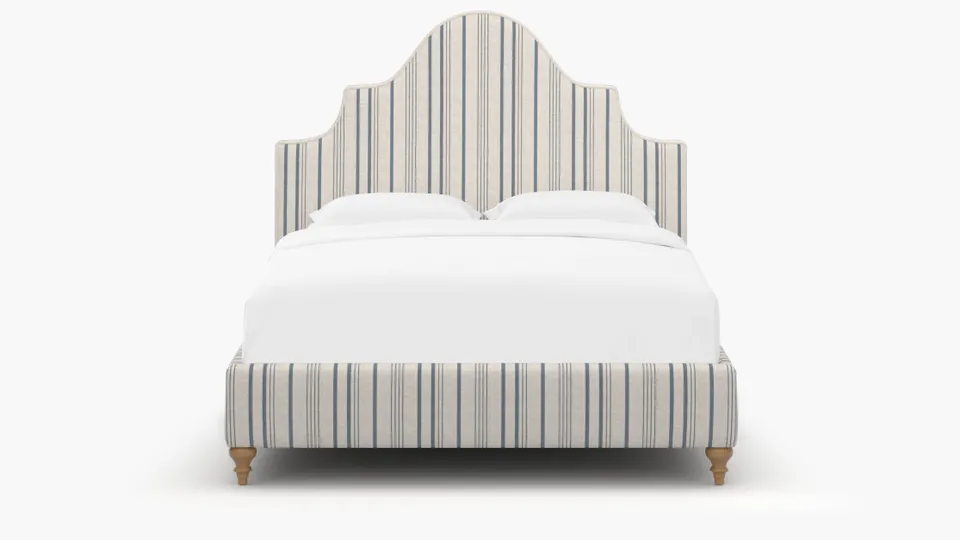 Statement Bed, Blue Market Stripe, Natural Traditional Turned Leg, Twin