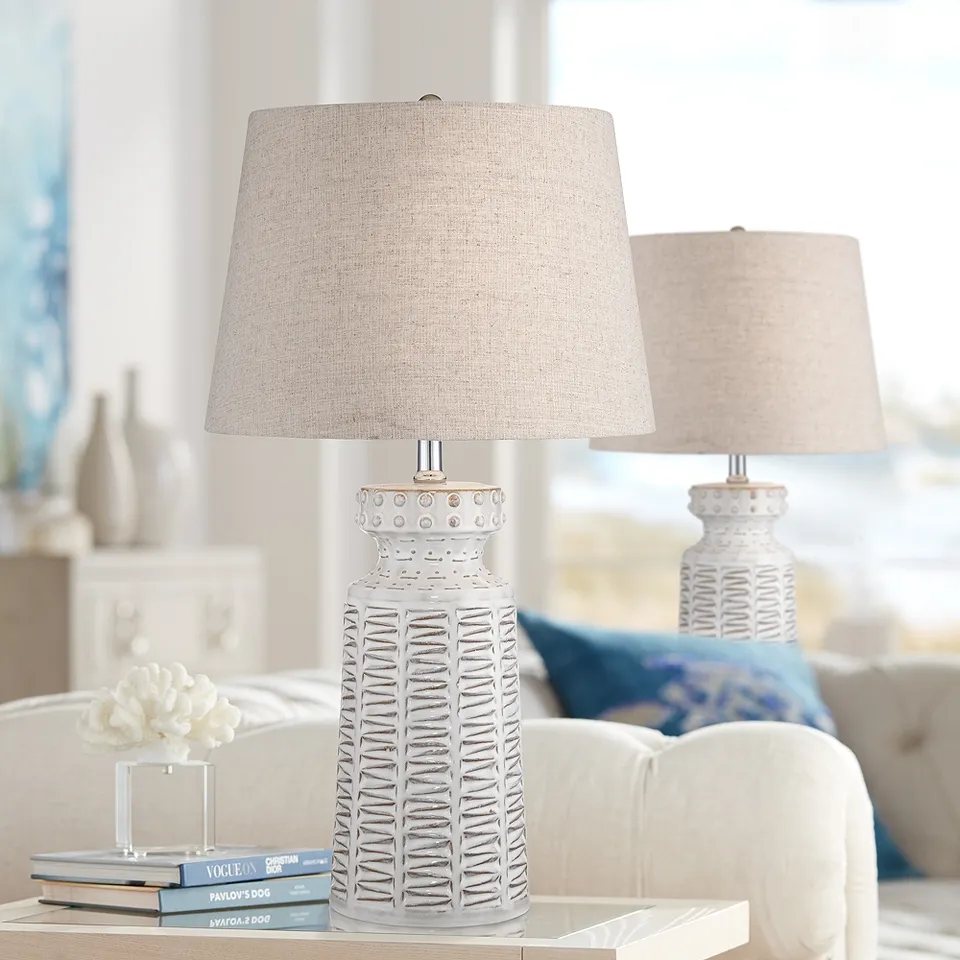 Possini Euro Helene White Glaze Ceramic Table Lamp Set of 2