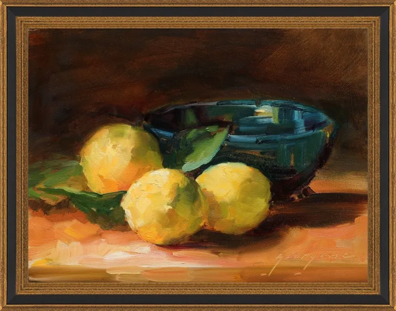 Lemons and Blue Bowl by Georgesse Gomez for Artfully Walls