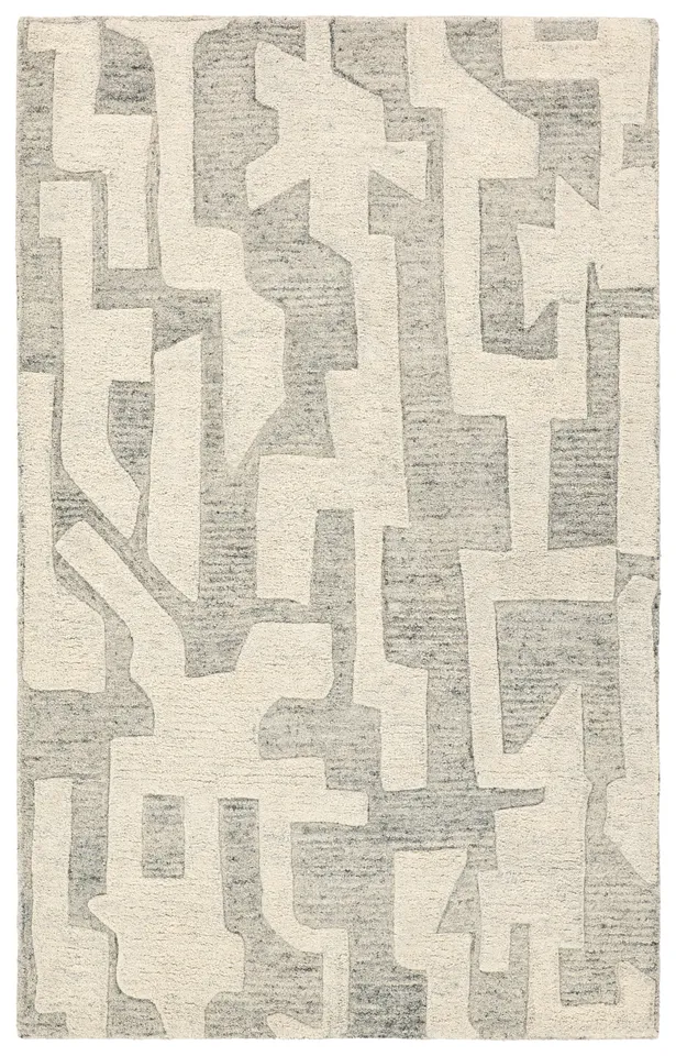 Nikki Chu by Eminence MNK02 Handmade Abstract Gray and Cream Area Rug (5'X8')