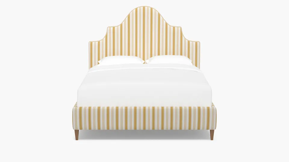 Statement Bed, French Yellow Regency Stripe, Natural Square Tapered Leg, Full