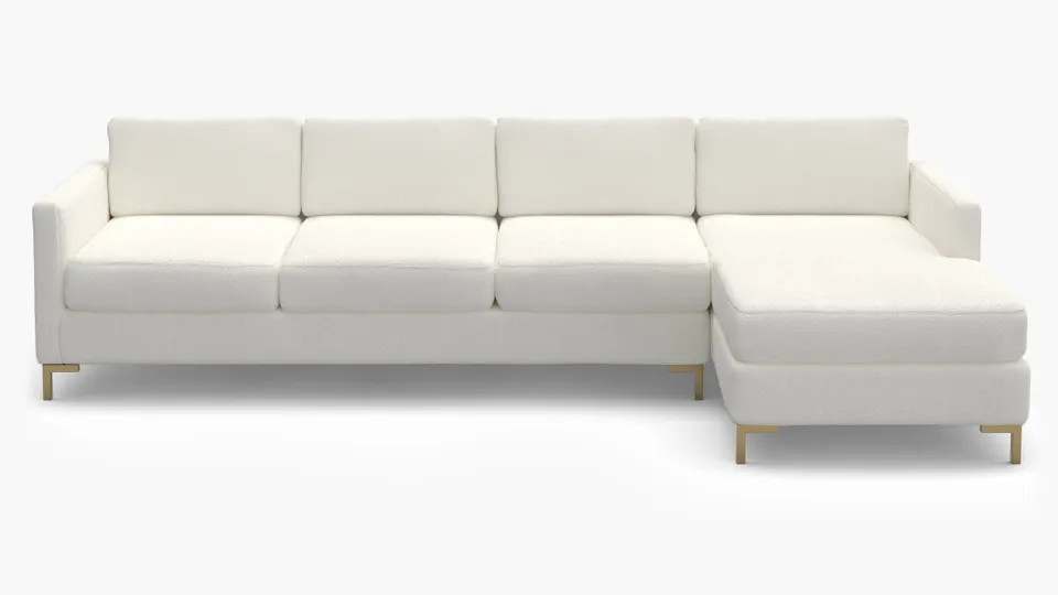 Modern Sectional, Right Facing, Snow Boucle, Brass L Leg