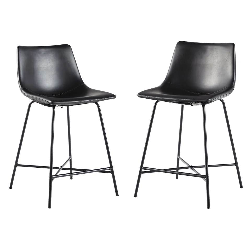 Modern Upholstered Counter Stool with Metal X Base, Set of 2, Black