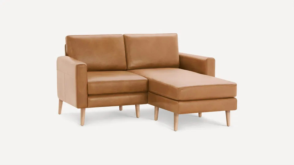 Nomad Leather Loveseat with Reversible Chaise - Camel - Top Grain Leather / Oak - Wood / Block