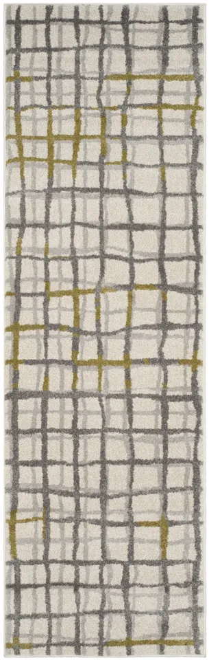 Arlo Home Indoor/Outdoor Woven Area Rug, AMT403K, Ivory/Light Grey,  2' 3" X 7'