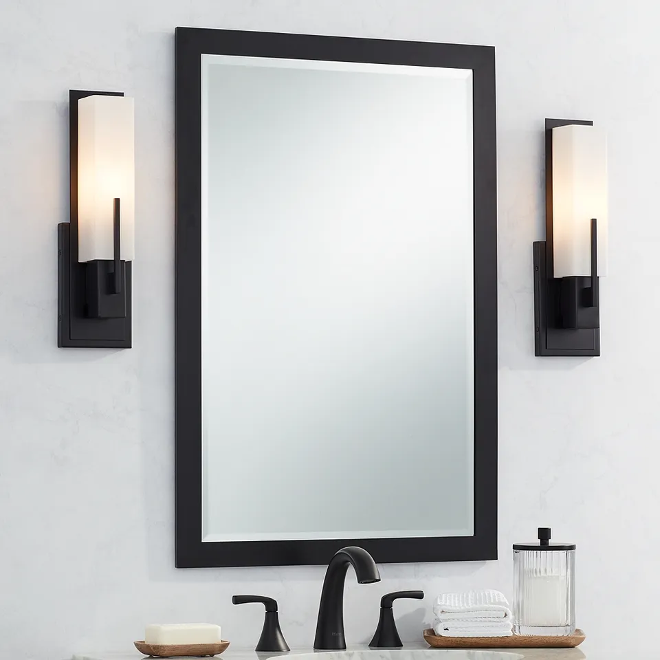 Possini Euro Midtown 15" High White Glass Black Wall Sconce Set of 2
