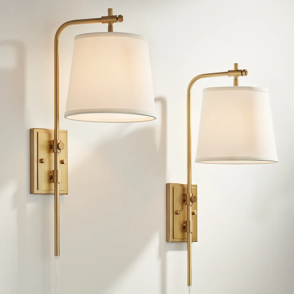 Barnes and Ivy Seline Warm Gold Adjustable Plug-In Wall Lamps Set of 2