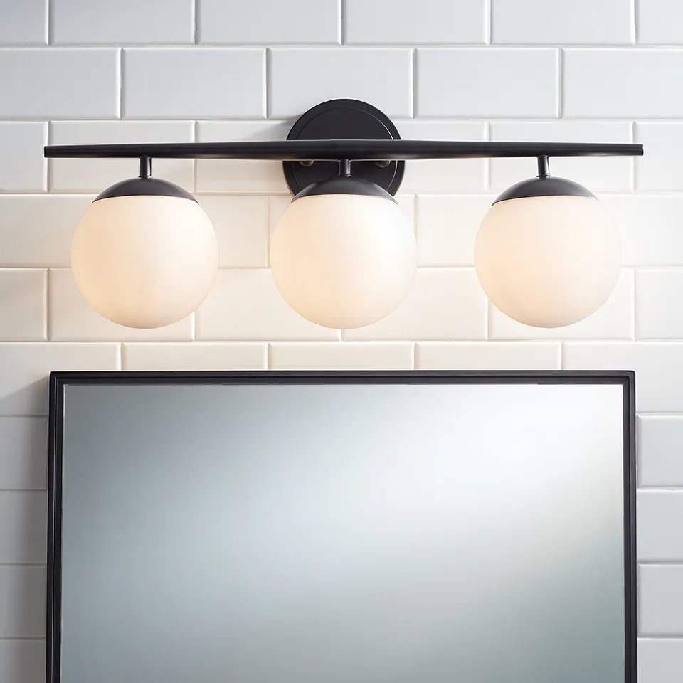Possini Euro Mercator 24" Wide Matte Black and Opal 3-Light Bath Light
