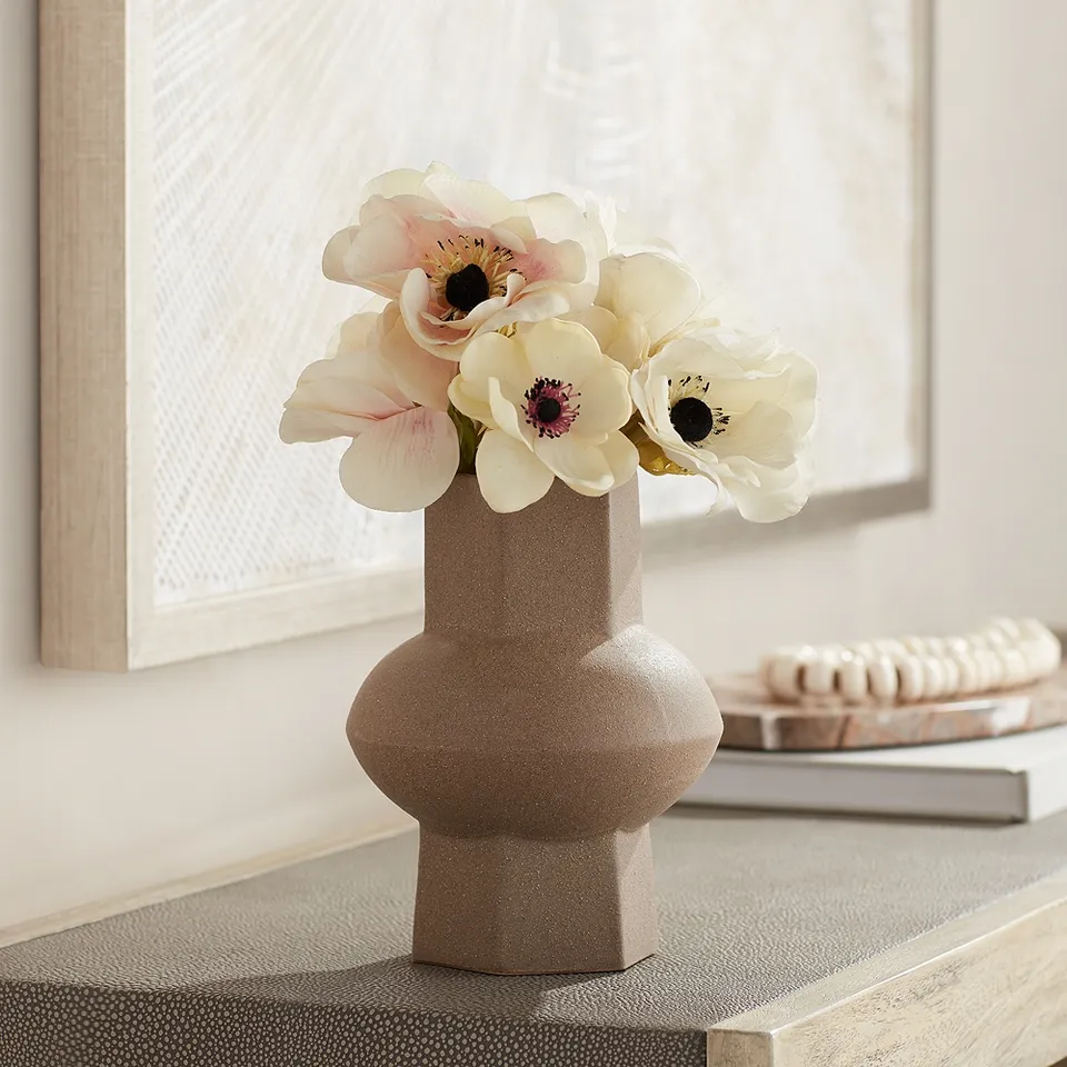 Dahlia Studios Emery 7 3/4" High Brown Modern  Ceramic Hexagonal Vase