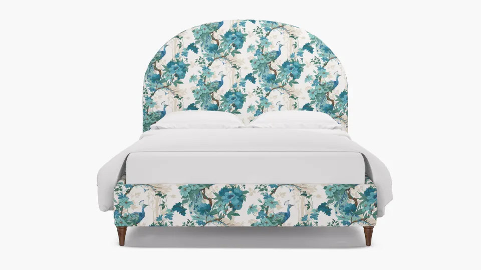 Demilune Bed, Turquoise Peacock Park, Walnut Decorative Tapered Leg, Twin