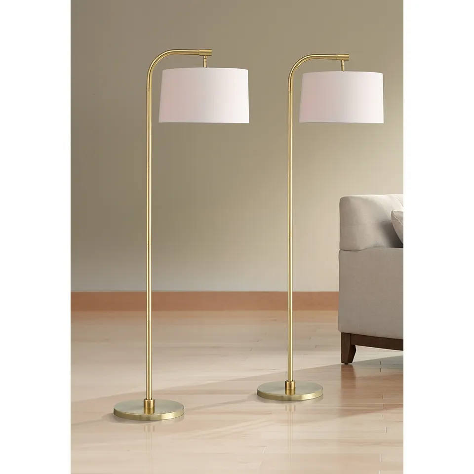 Possini Euro Serra 64" Warm Gold Modern Arc Arm Floor Lamps Set of 2