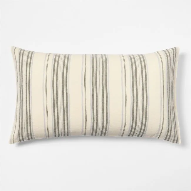 Raised Stripe Organic Cotton Linen Shadow Sage Green and Mist Blue King Bed Pillow Sham