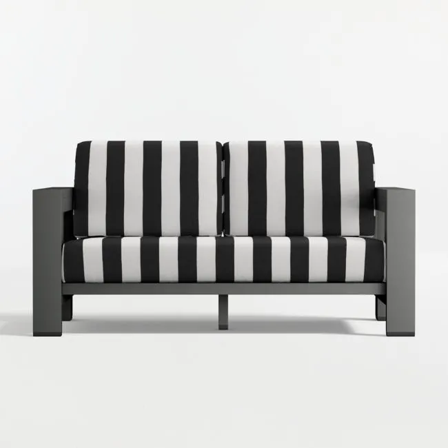 Walker 63" Metal Outdoor Loveseat with Canvas Black and White Cabana Stripe Sunbrella ® Cushions