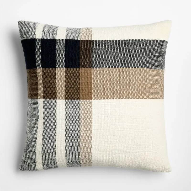 Holiday Plaid Organic Cotton 23"x23" Camel Tan Throw Pillow Cover