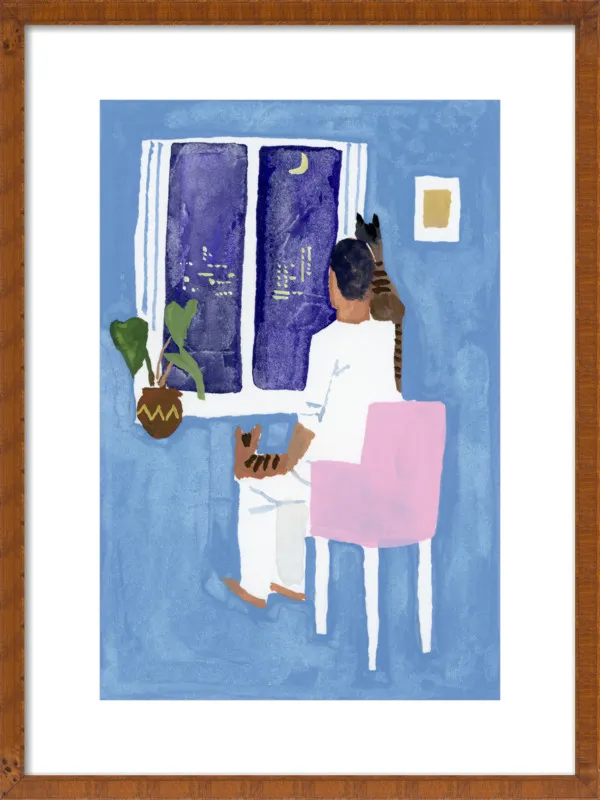 Look at the cat and the moon by Hiroyuki Izutsu for Artfully Walls