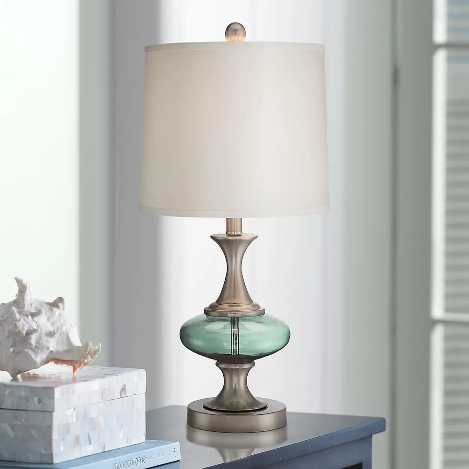 Possini Euro Reiner 23" Blue-Green Glass Table Lamp with Dimmer