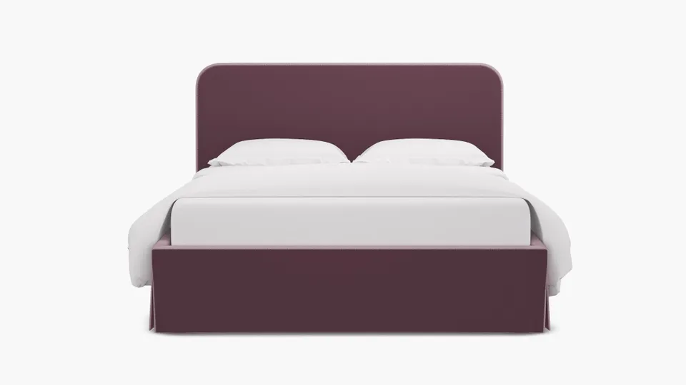 Skirted Platform Bed, Lavender Performance Plush Velvet, Queen