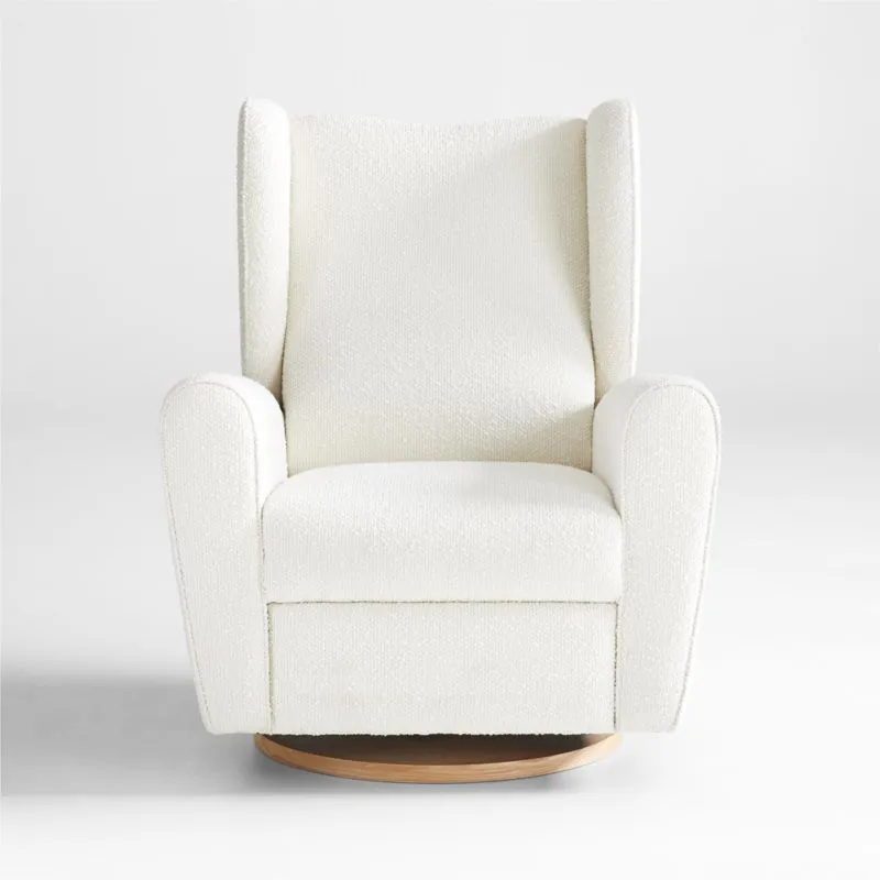 Seesaw Cream Boucle Electronic Swivel Glider Power Recliner Nursery Chair with Natural Wood Base