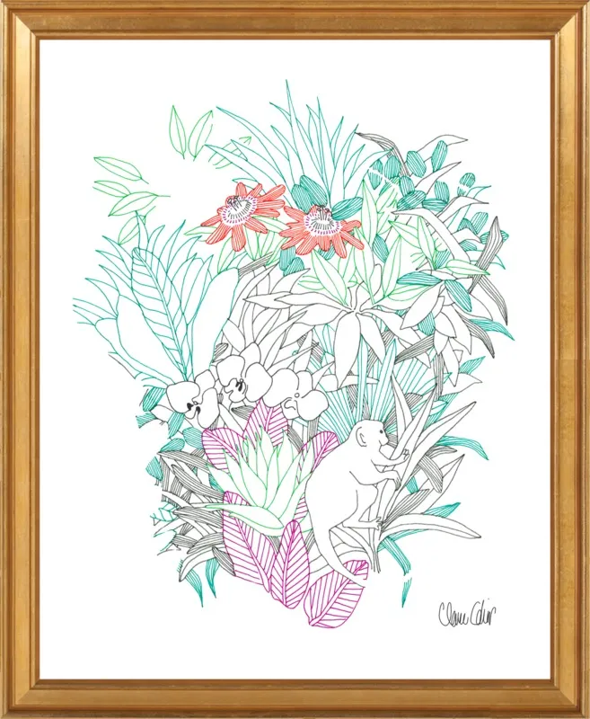 Passionflowers, orchids and the squirrel monkey  by Claire Colin for Artfully Walls