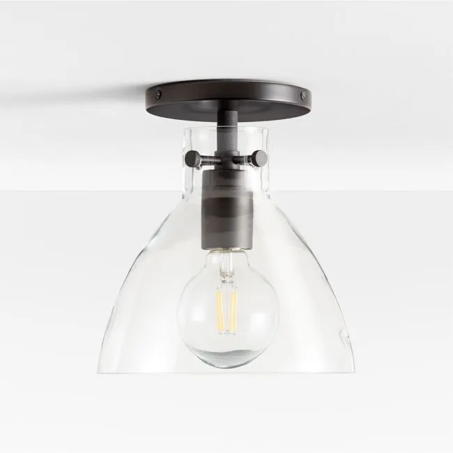 Dakota Black Flush Mount Light with Small Clear Glass Dome 8"