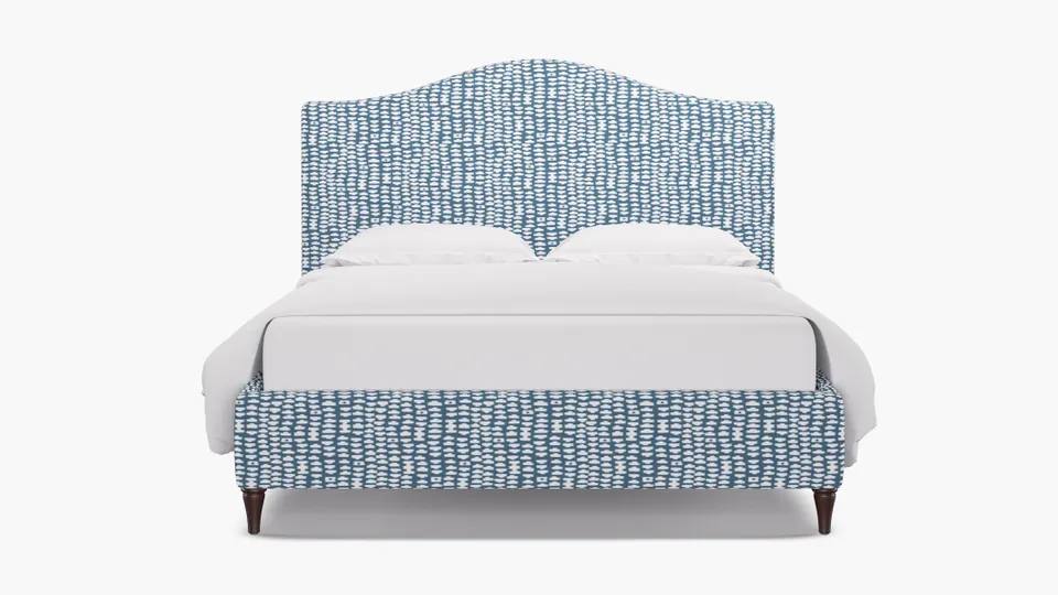 Camelback Bed, Dusty Blue Odalisque, Espresso Decorative Tapered Leg, King