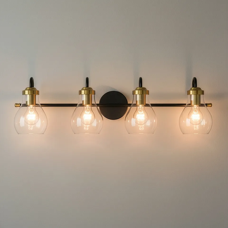 Possini Euro Brade 31" Wide Black and Brass 4-Light Bath Light