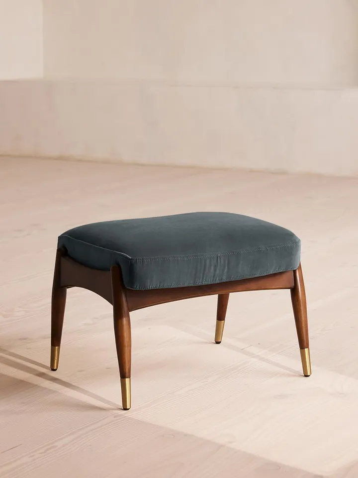Theodore Footstool, Velvet, Grey Blue, US
