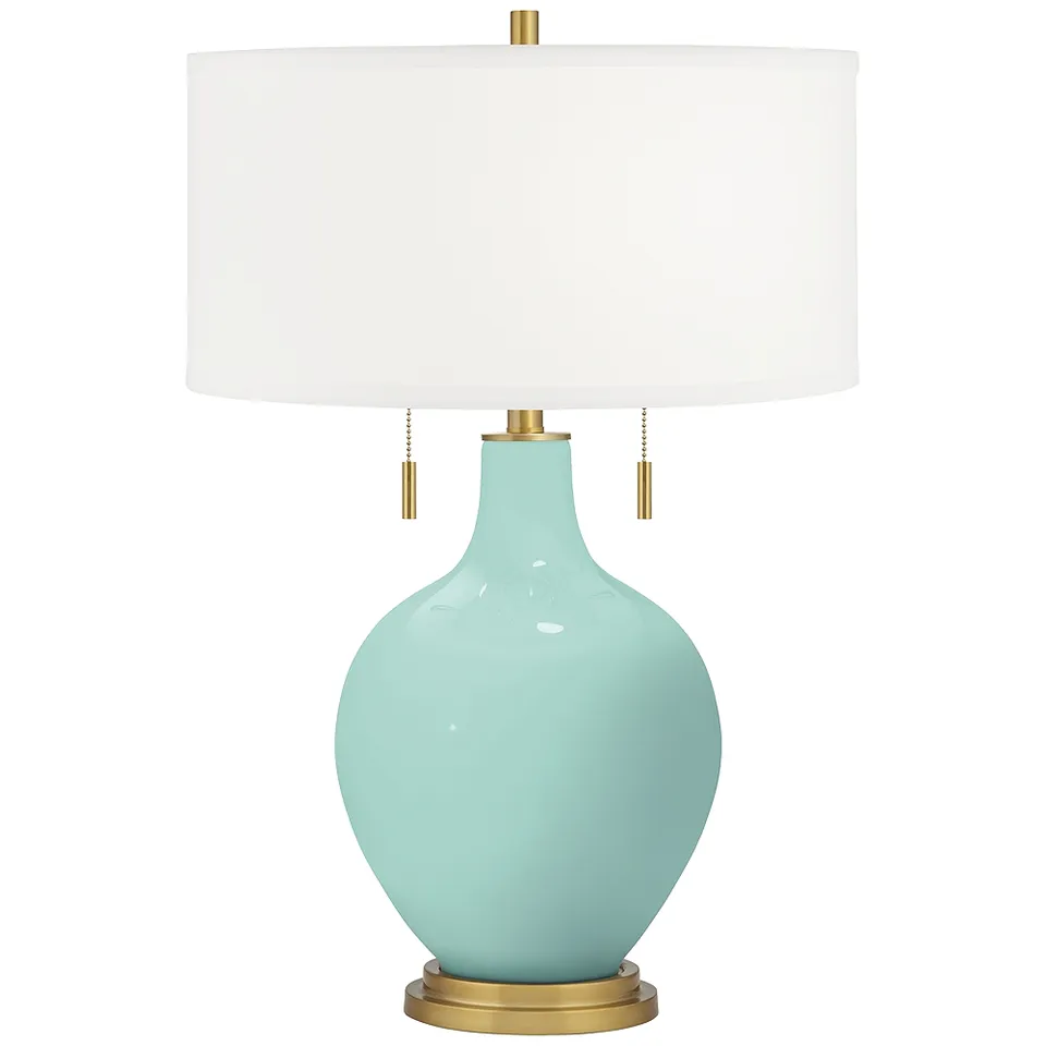 Color Plus Toby Brass 28" Modern Glass Cay Blue Table Lamp