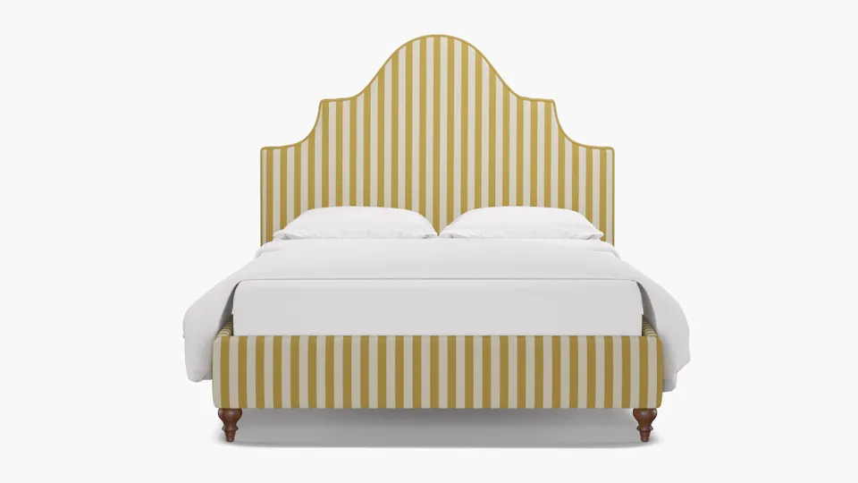Statement Bed, Citrine Cabana Stripe, Walnut Traditional Turned Leg, Twin