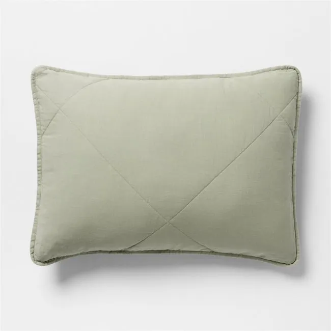 Aire Natural European Linen Shadow Sage Green Standard Quilted Bed Pillow Sham