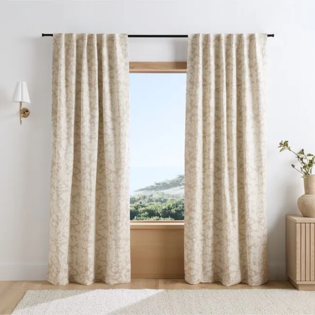 Natural Floral Jacquard Organic Cotton Linen Blackout Window Curtain Panel 52"x120"