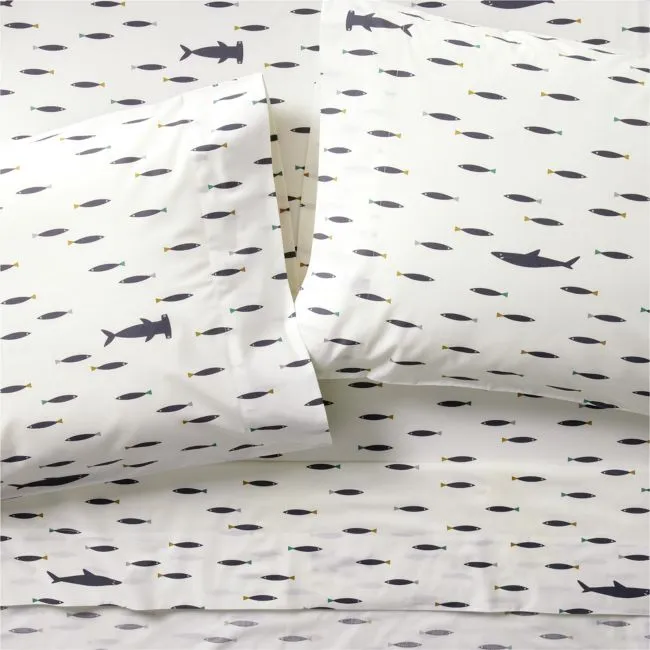 Stay Cool Shark School 100% Organic Cotton Percale Kids Full Sheet Set