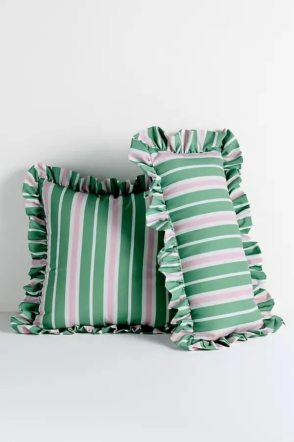 by Anthropologie Striped Ruffle Indoor/Outdoor Pillow