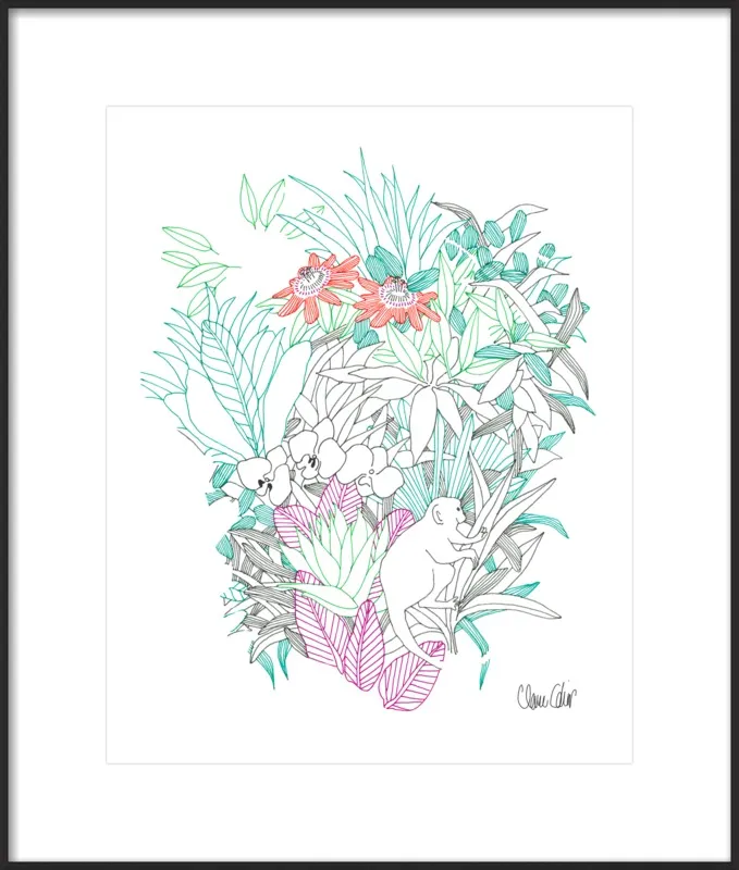 Passionflowers, orchids and the squirrel monkey  by Claire Colin for Artfully Walls