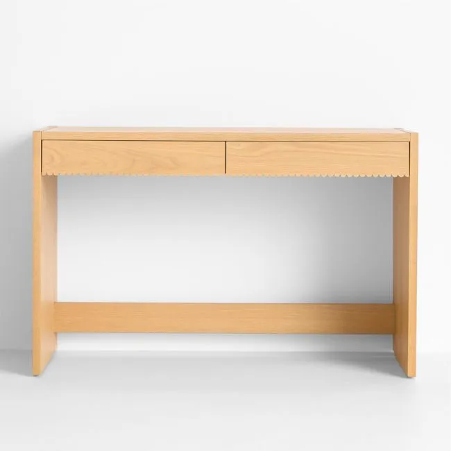 Raya 47" Natural Oak Wood 2-Drawer Wide Kids Desk