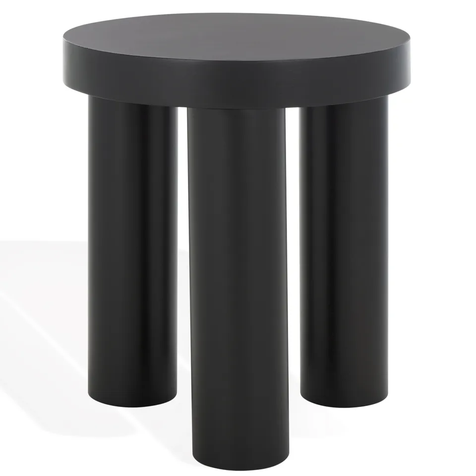 Bary Round 3 Leg Wood Accent Table - Black