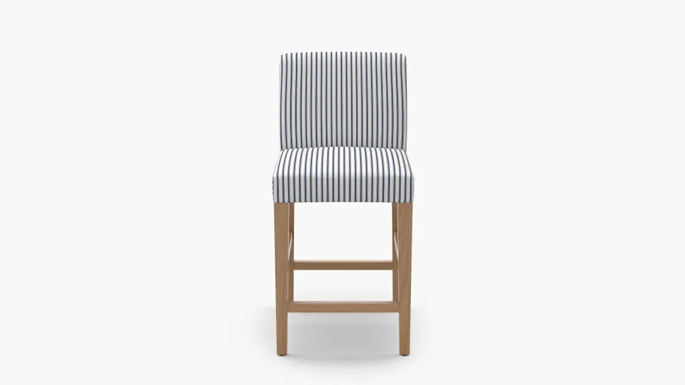 Signature Dining Counter Stool, Navy Classic Ticking Stripe, Natural Square Tapered Leg